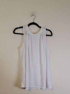Banana Republic White Sleeveless Gathered Neck Tank